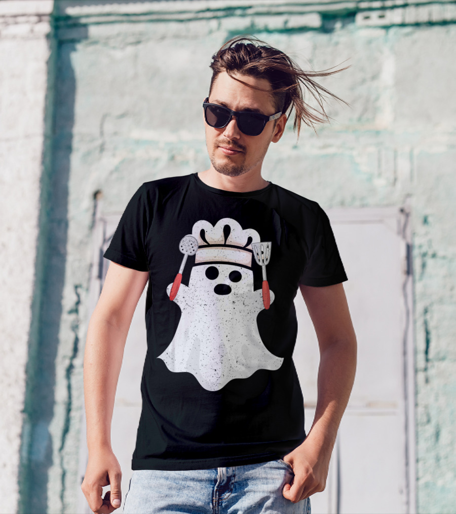 Halloween Ghost Chef Funny Boo With Cooking Utensils T-Shirt