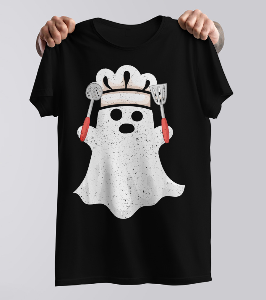 Halloween Ghost Chef Funny Boo With Cooking Utensils T-Shirt