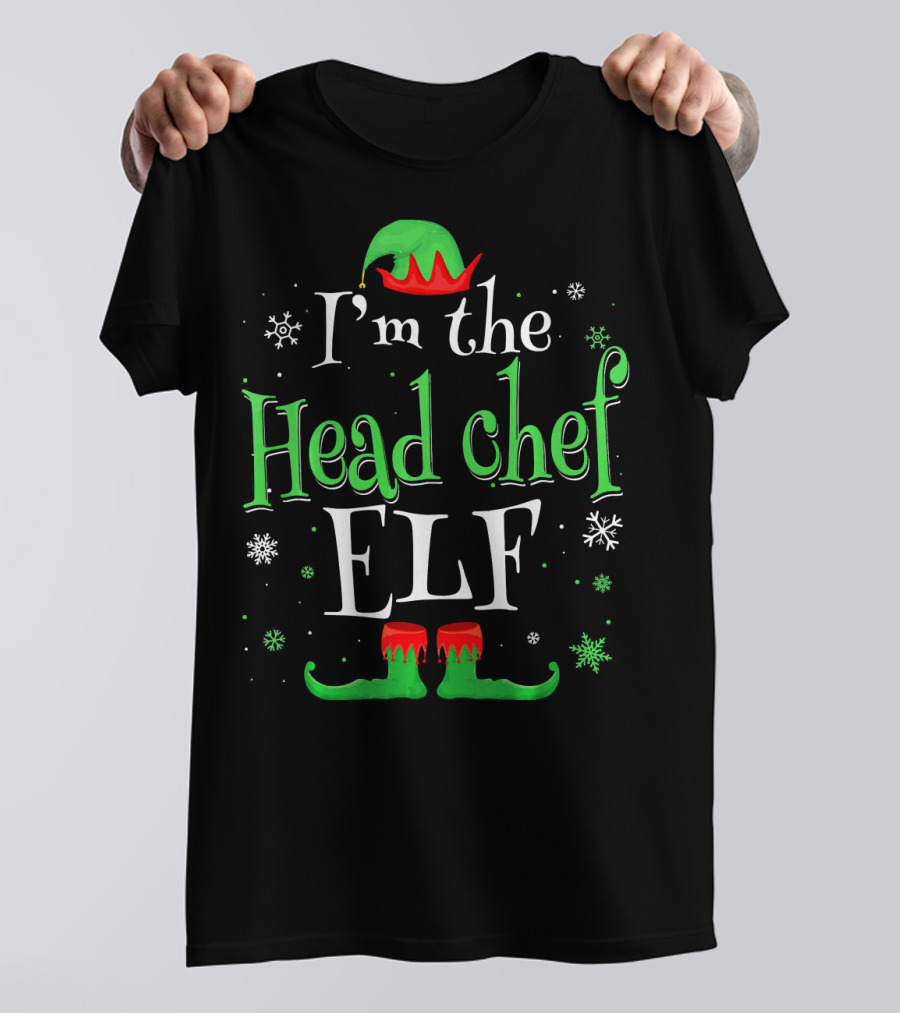 I'm The Head Chef Elf Festive Hat Snowflakes Striped Shoes T-Shirt