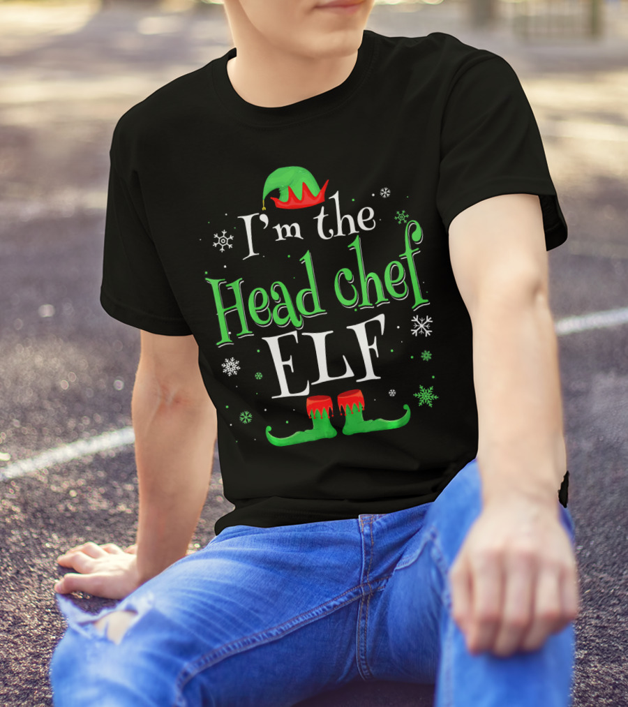 I'm The Head Chef Elf Festive Hat Snowflakes Striped Shoes T-Shirt
