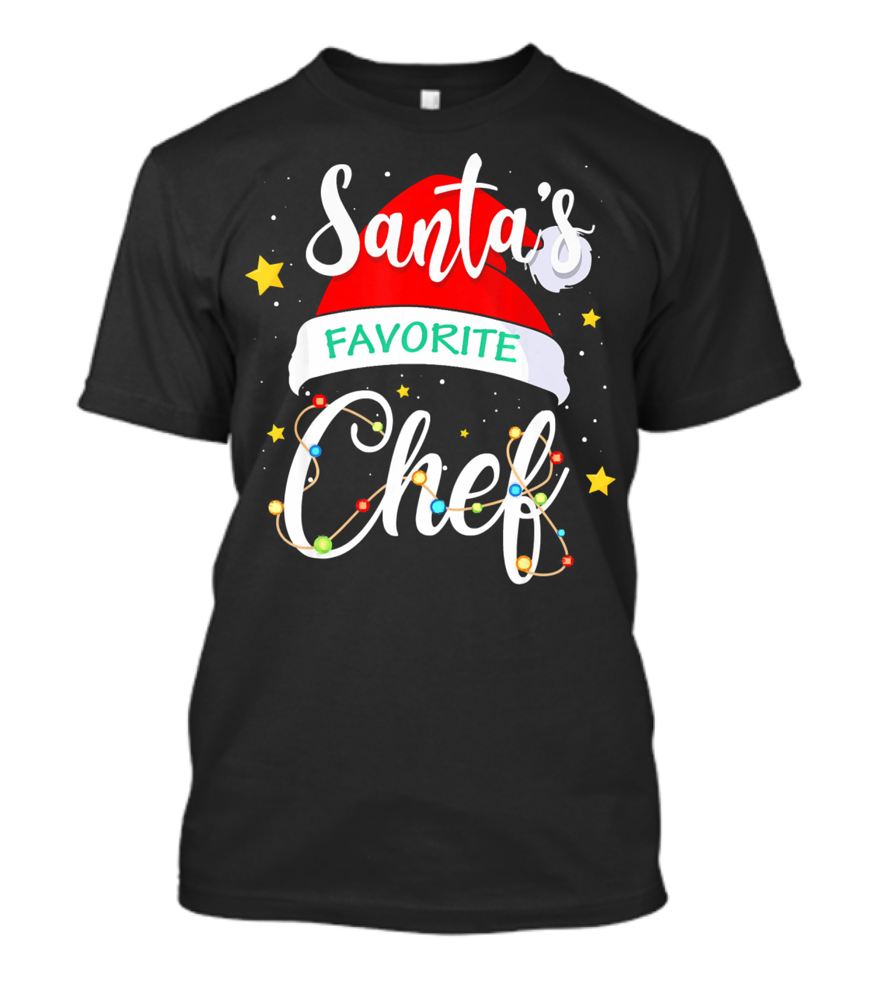 Santa's Favorite Chef Christmas Costume With Festive Lights And Stars T-Shirt