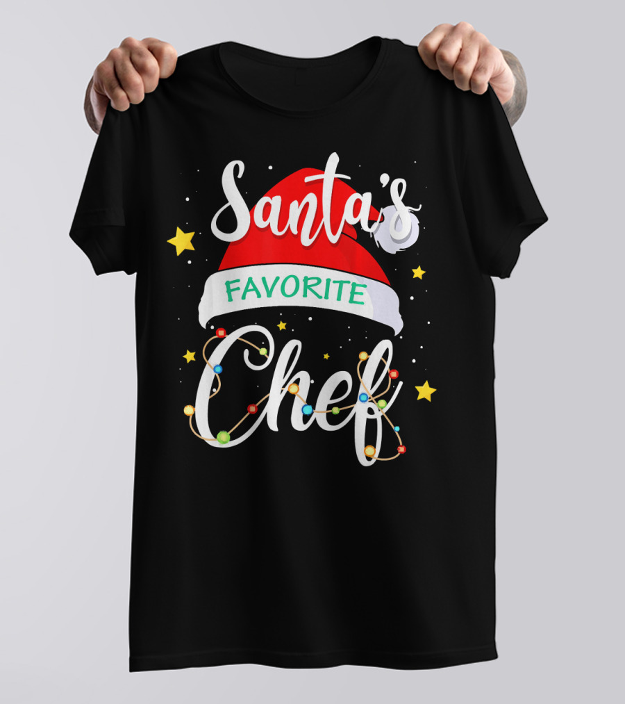 Santa's Favorite Chef Christmas Costume With Festive Lights And Stars T-Shirt