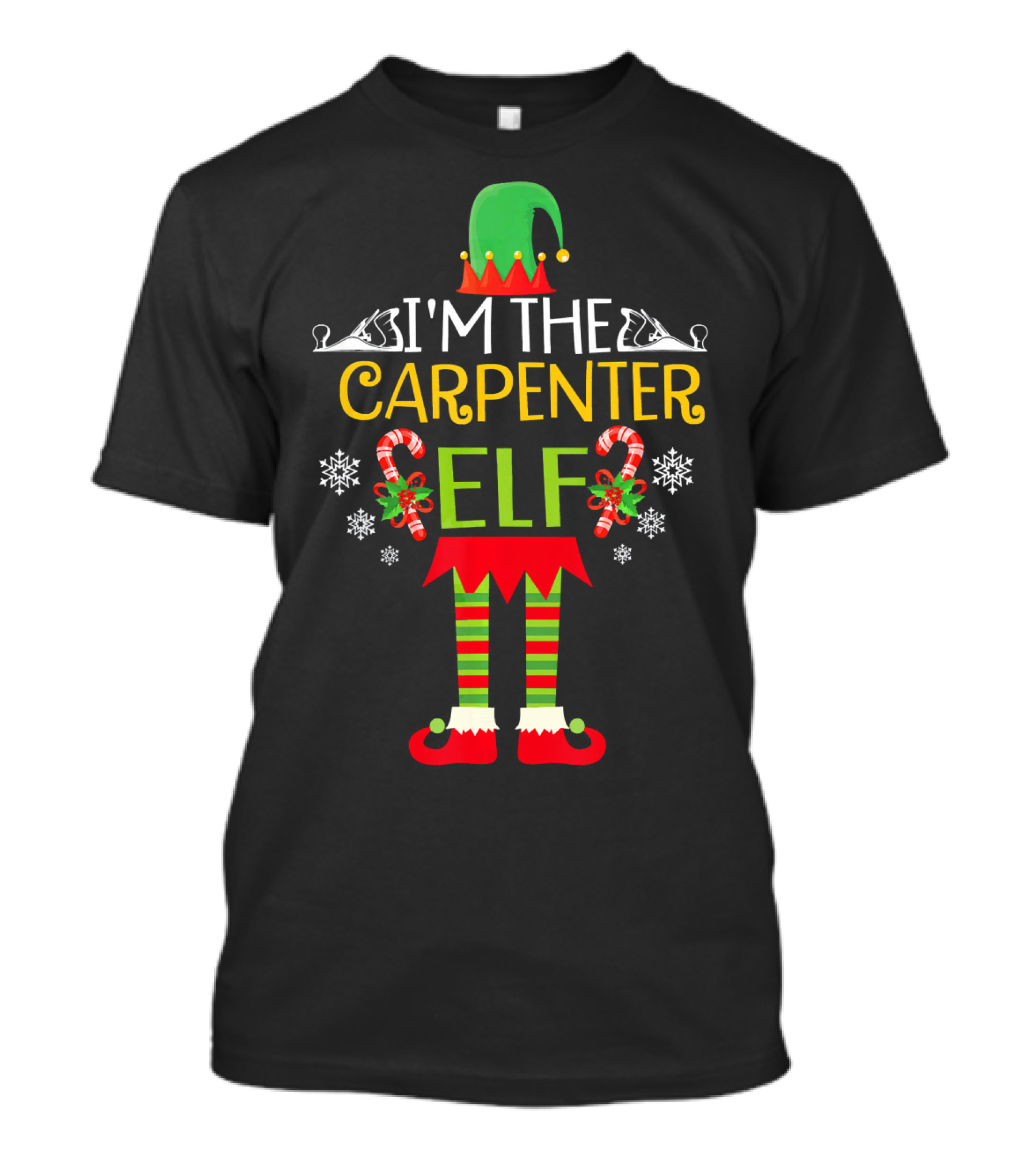 I'm The Carpenter Elf Matching Family Group Christmas Candy Cane Snowflakes T-Shirt