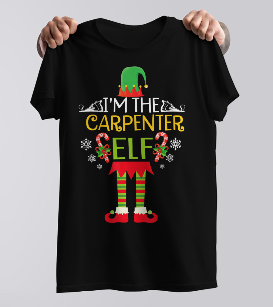 I'm The Carpenter Elf Matching Family Group Christmas Candy Cane Snowflakes T-Shirt