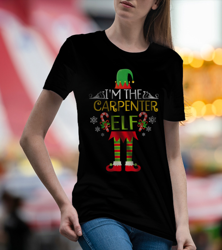 I'm The Carpenter Elf Matching Family Group Christmas Candy Cane Snowflakes T-Shirt