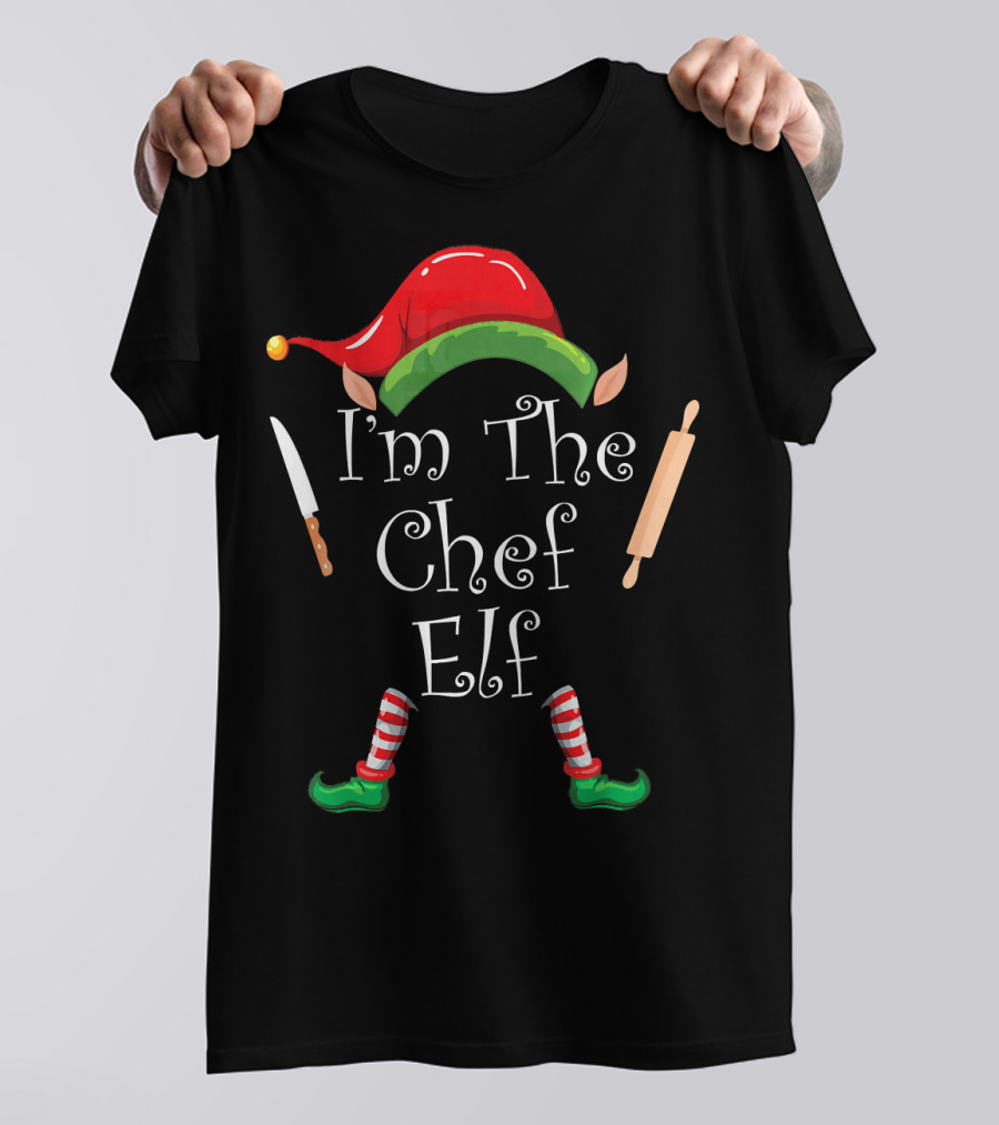 I'm The Chef Elf Christmas Hat Knife Rolling Pin Striped Socks T-Shirt