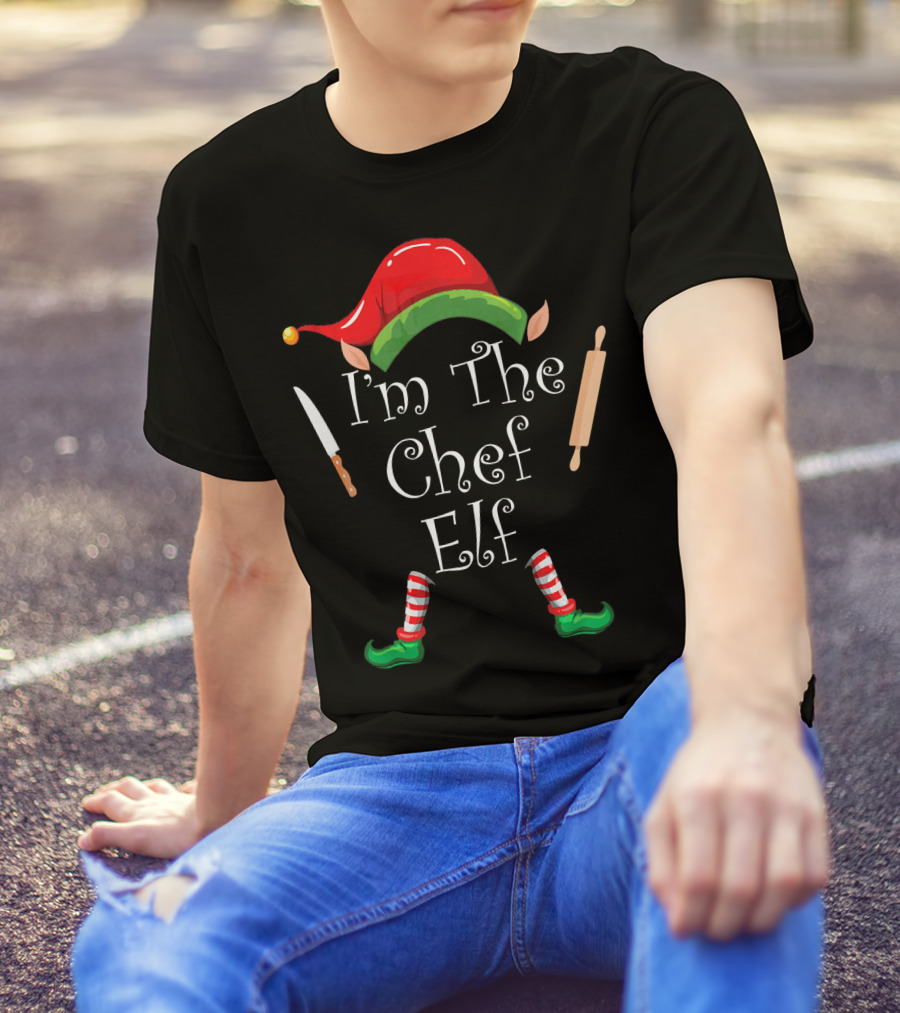 I'm The Chef Elf Christmas Hat Knife Rolling Pin Striped Socks T-Shirt