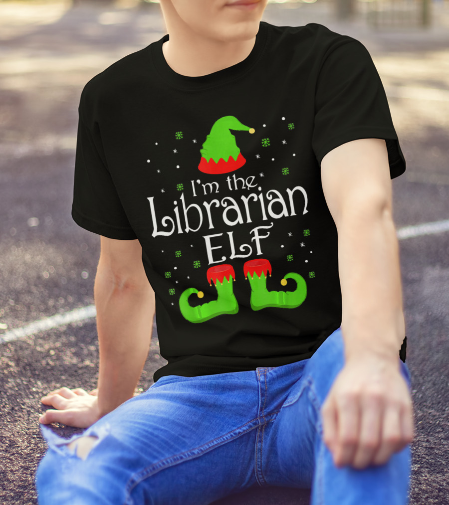 I'm The Librarian Elf Christmas Hat Boots Snowflakes T-Shirt