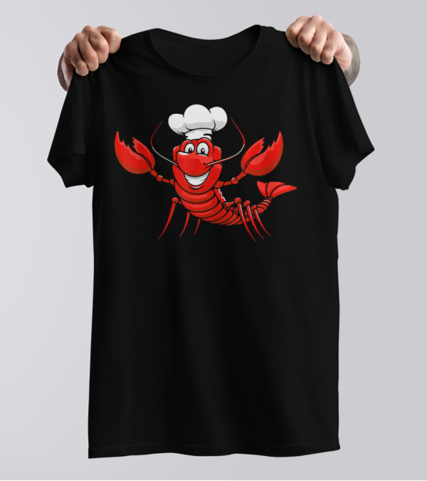 Happy Red Lobster Chef Cartoon With Cooking Hat T-Shirt