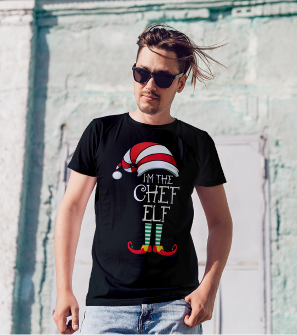 I'm The Chef Elf Striped Hat And Shoes Family Christmas T-Shirt