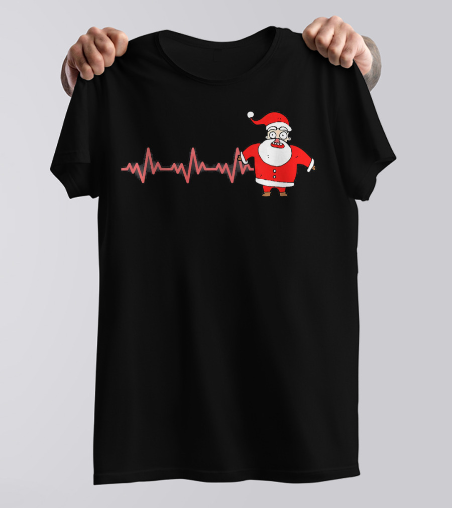 Heartbeat Santa Claus Funny Christmas Drawing T-Shirt