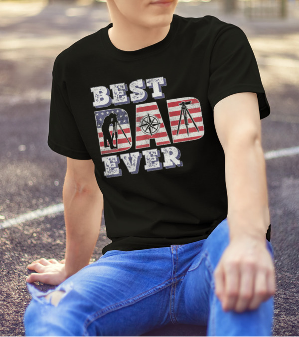 Best Surveyor Dad Ever American Flag Compass T-Shirt