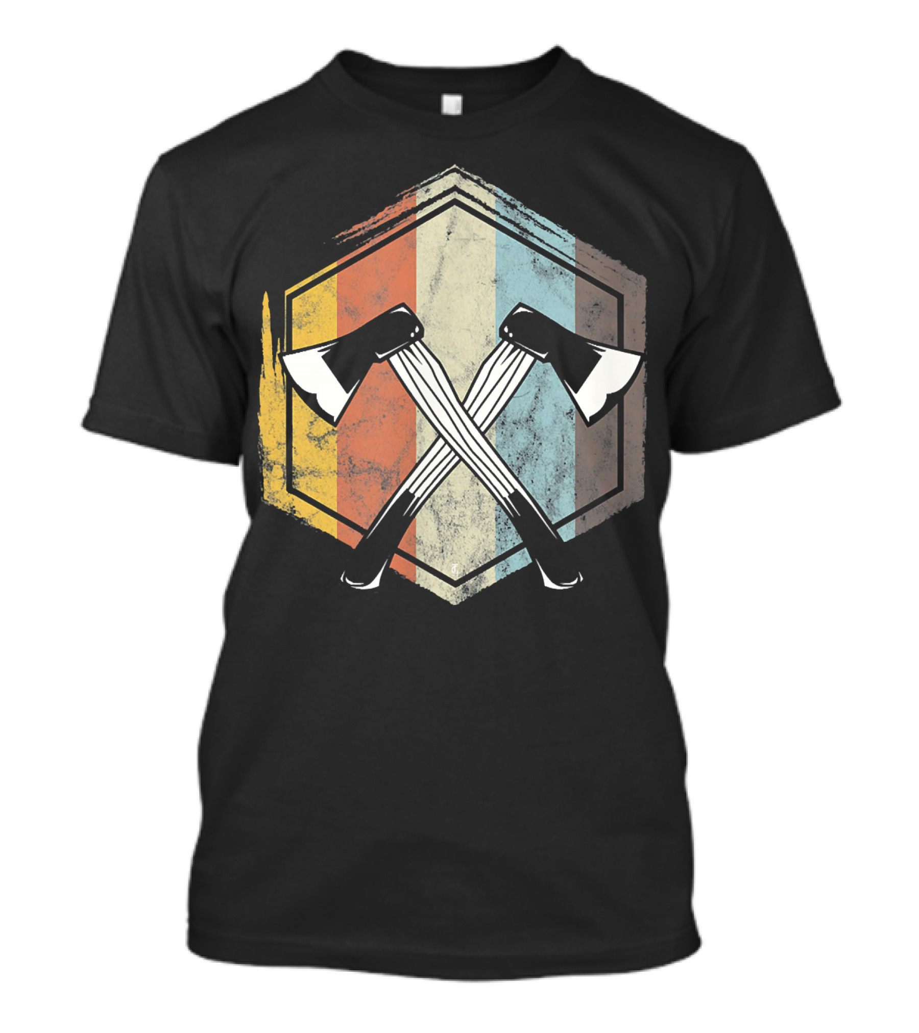Mens Vintage Lumberjack Axe Retro Woodworking Iconic Hexagon Stripes T-Shirt