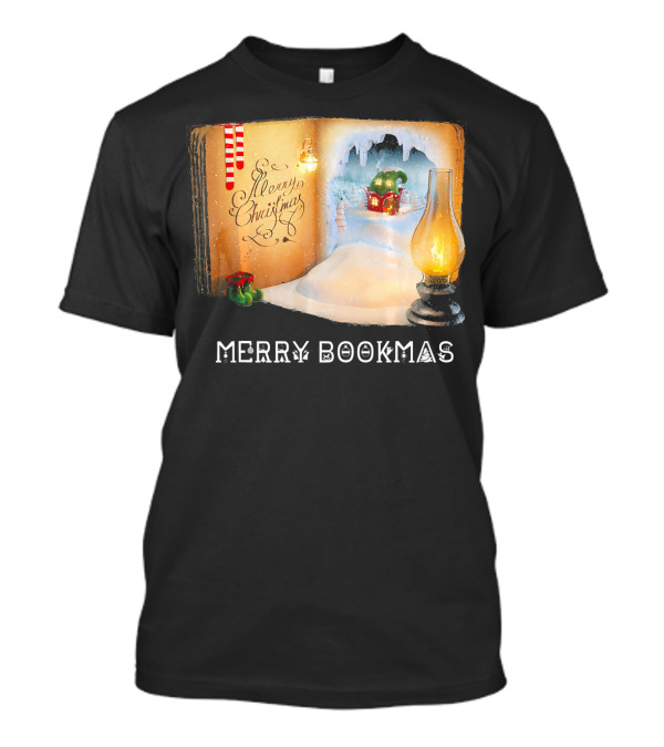 Merry Bookmas Merry Christmas Reading Book With Lantern And Winter Scene T-Shirt