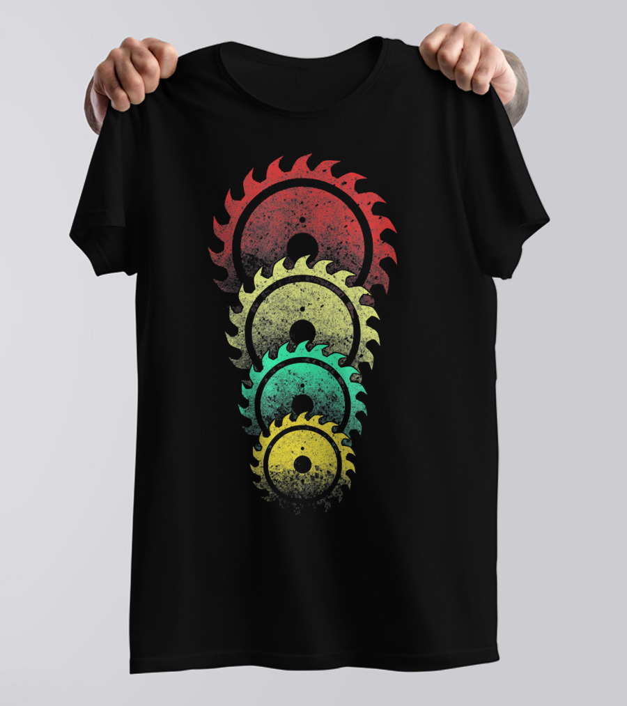 Mens Retro Sawdust Woodworking Carpenter Circular Saw Blades Iconic T-Shirt