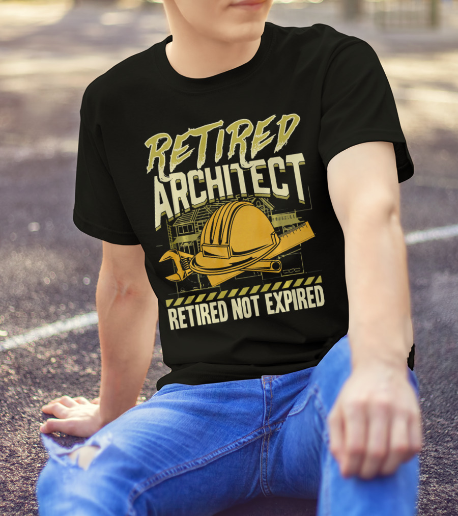 Retired Architect Retired Not Expired Helmet Wrench Ruler T-Shirt