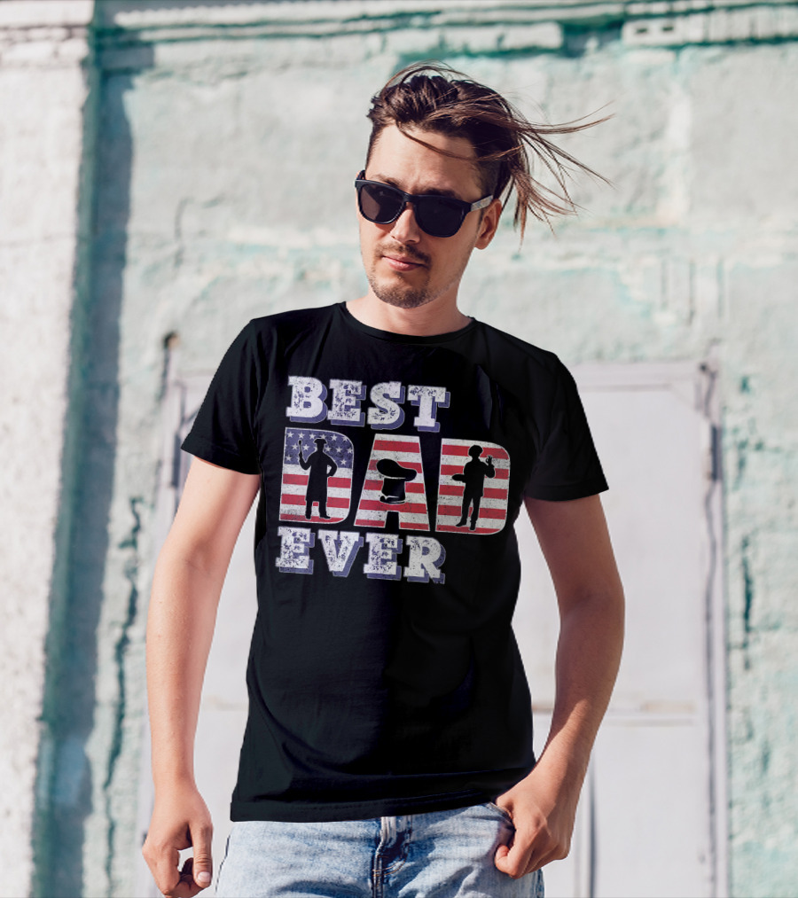 Best Dad Ever American Chef USA Flag T-Shirt