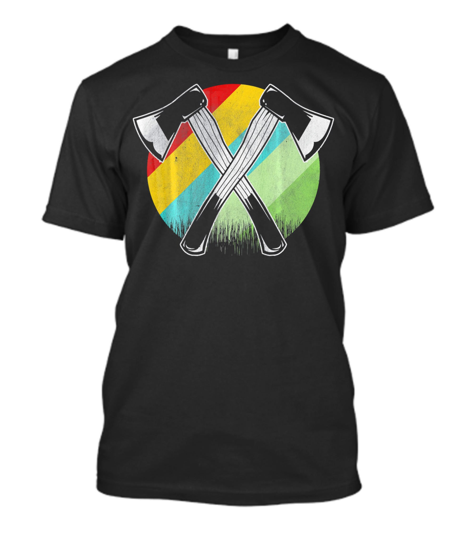 Retro Lumberjack Axes With Colorful Stripes T-Shirt