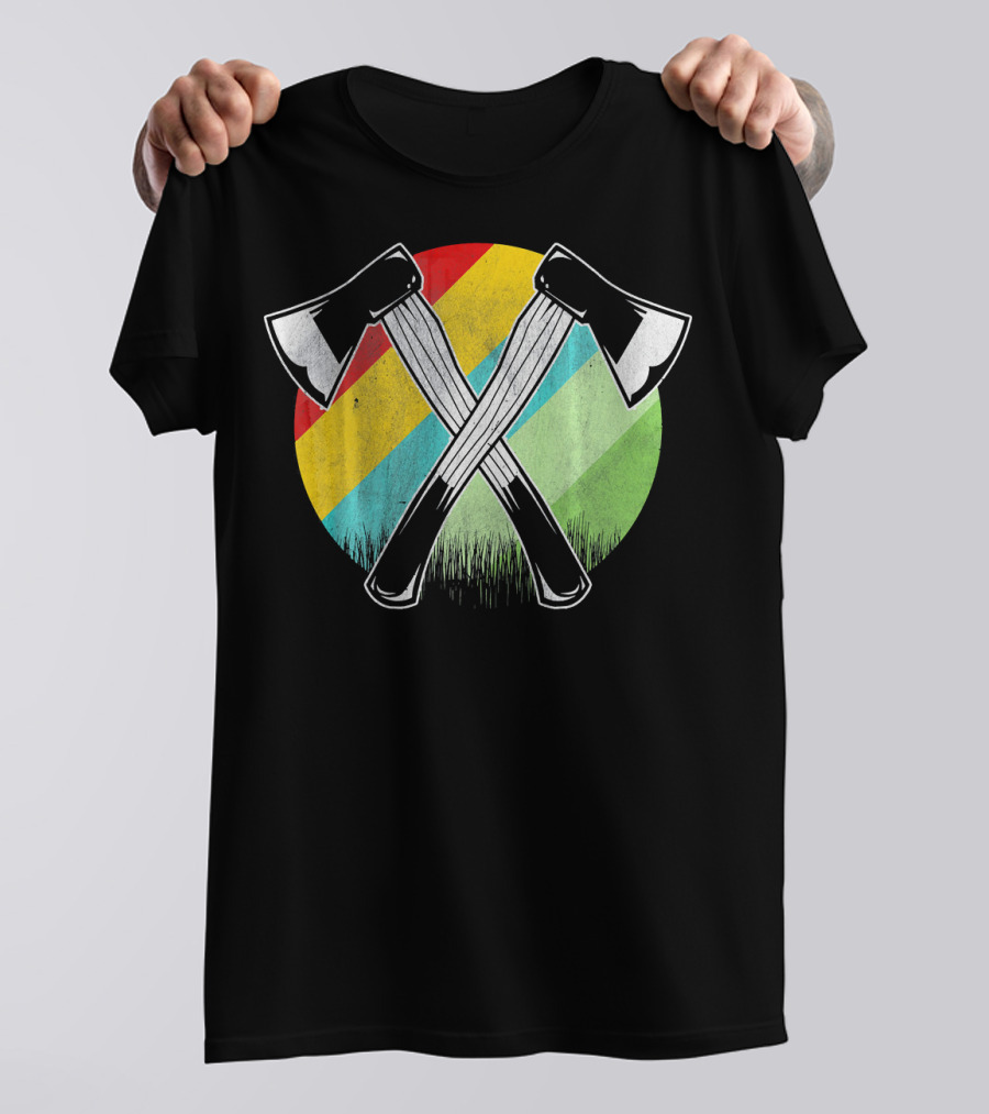 Retro Lumberjack Axes With Colorful Stripes T-Shirt