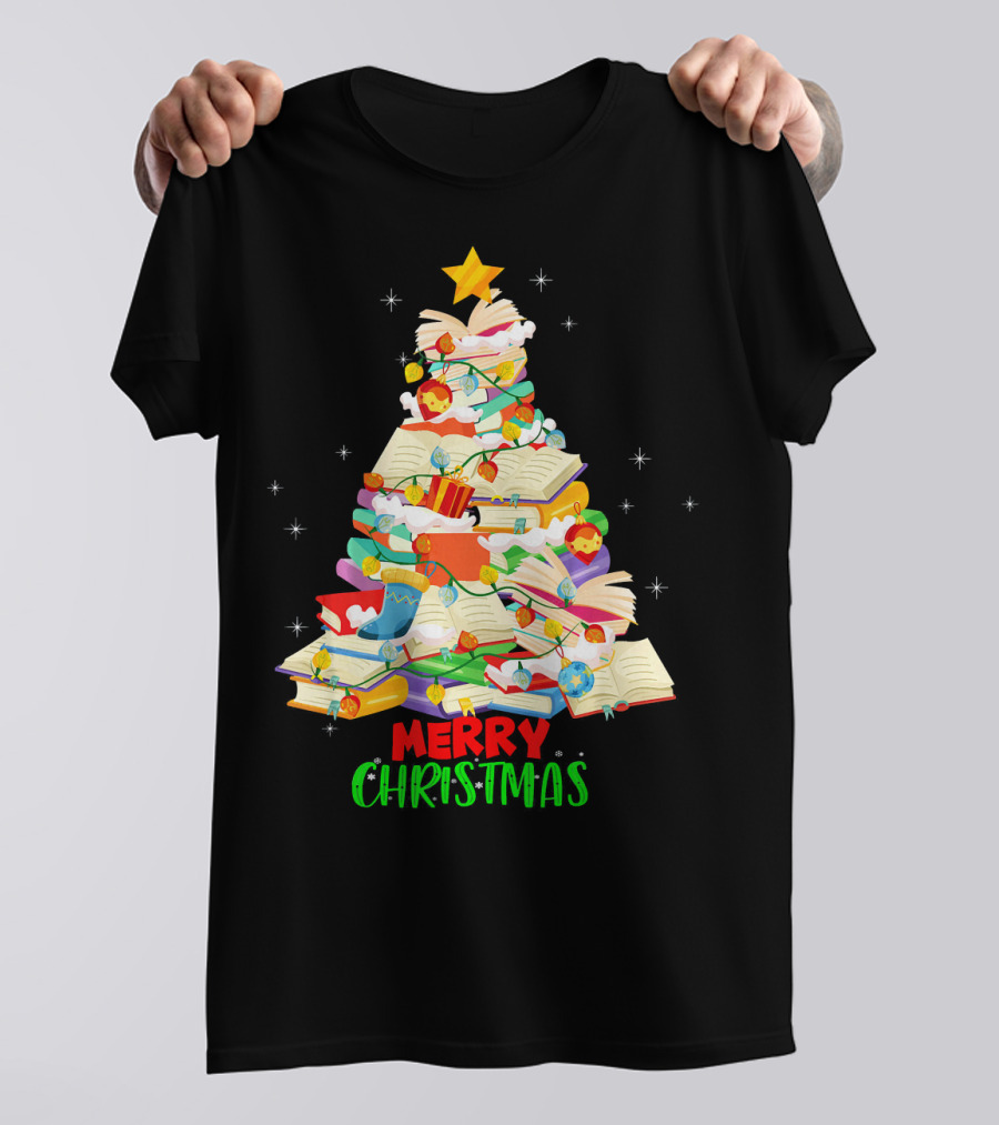 Merry Christmas Reading Book Lover Xmas Tree Librarian T-Shirt