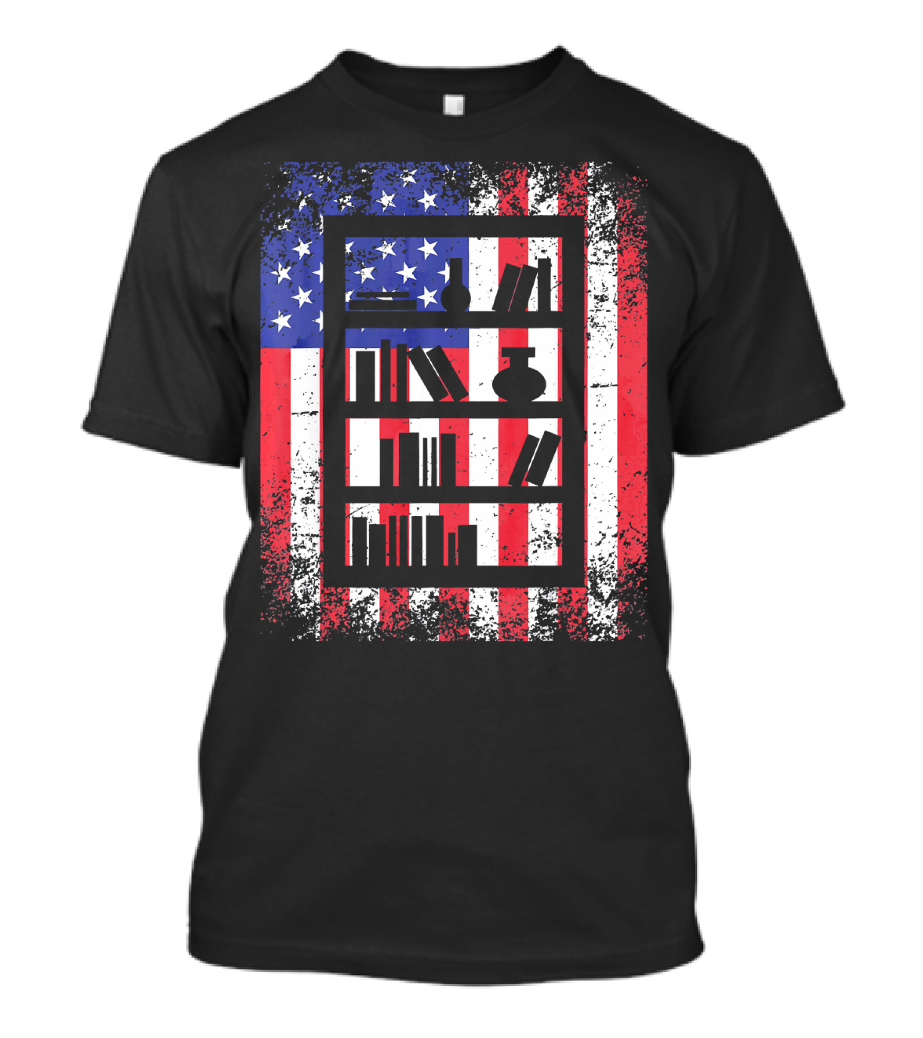 Librarian Dad Bookshelf USA Flag Patriotic T-Shirt