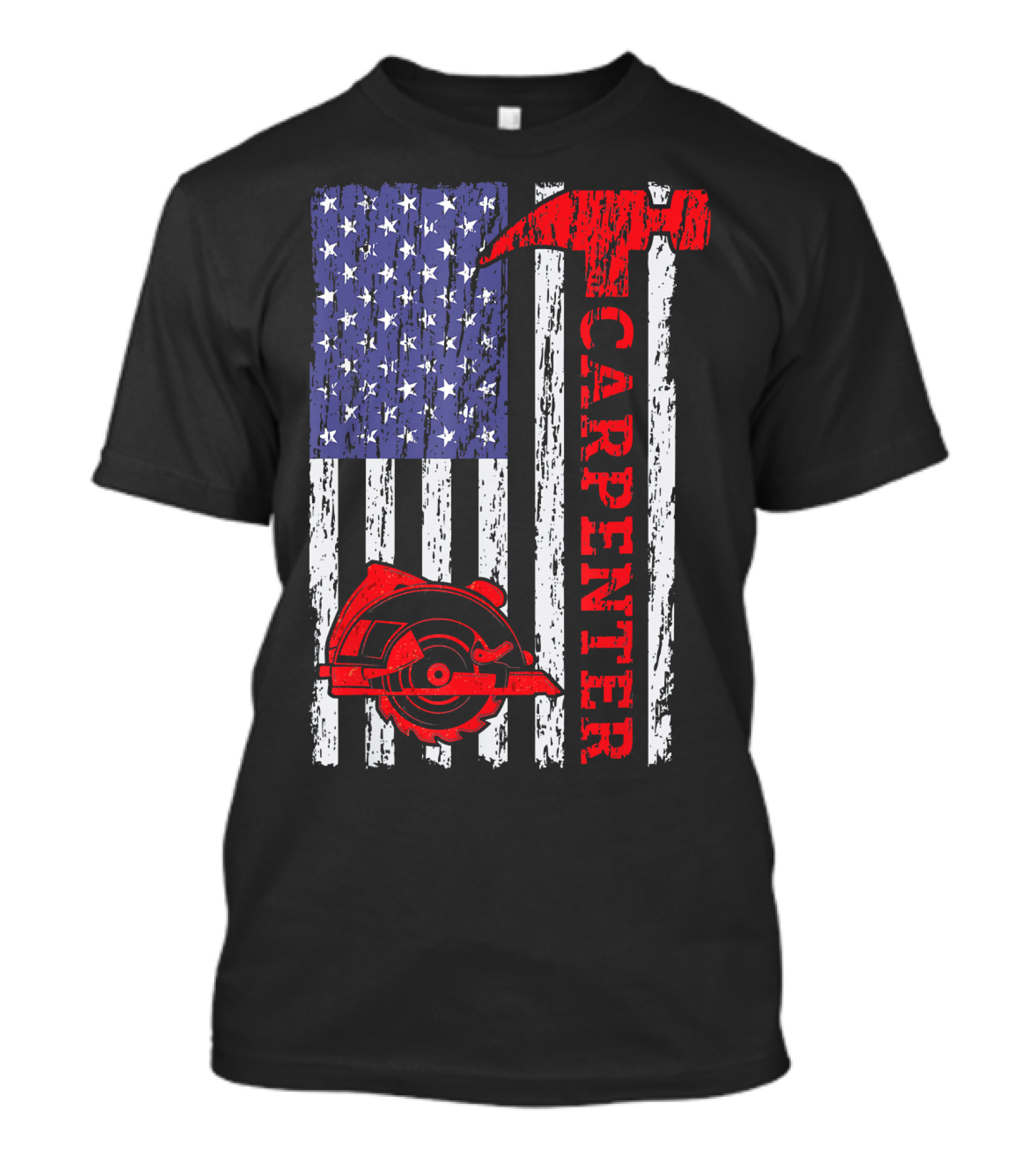 Carpenter Woodworking US Flag Hammer Saw Blade Patriotic T-Shirt