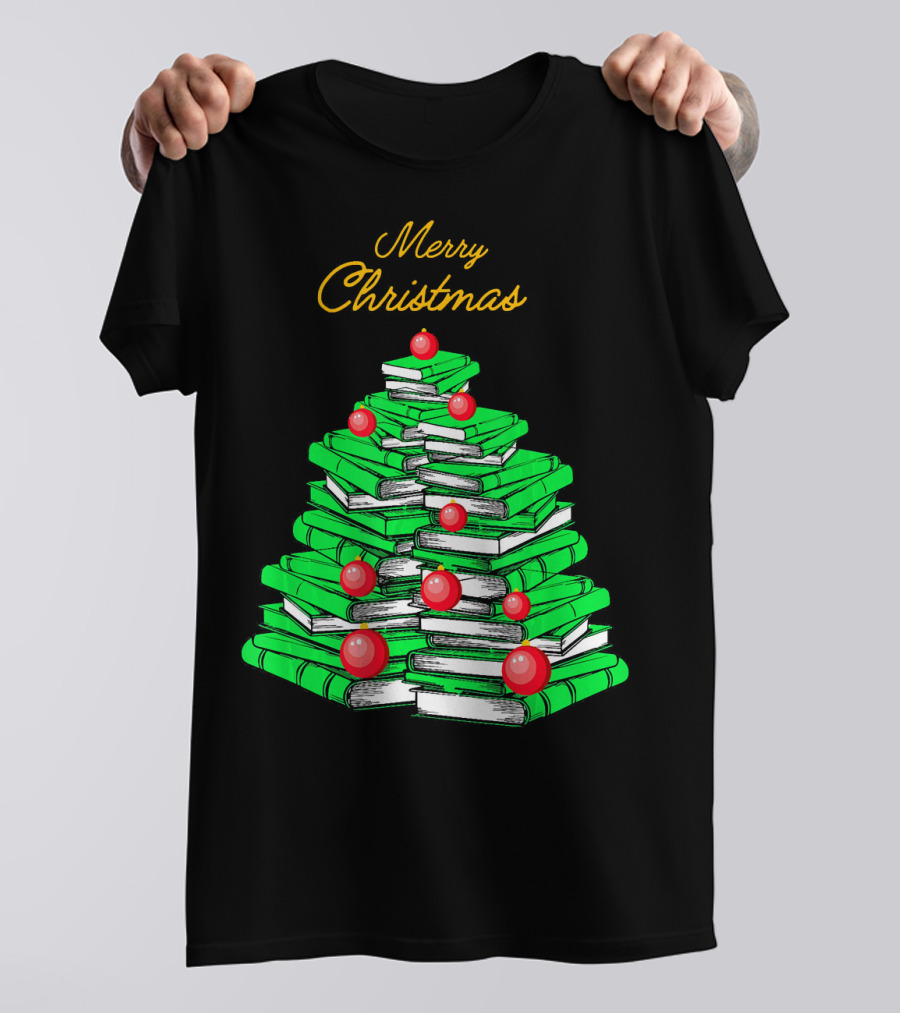 Merry Christmas Tree Books Love Reading T-Shirt