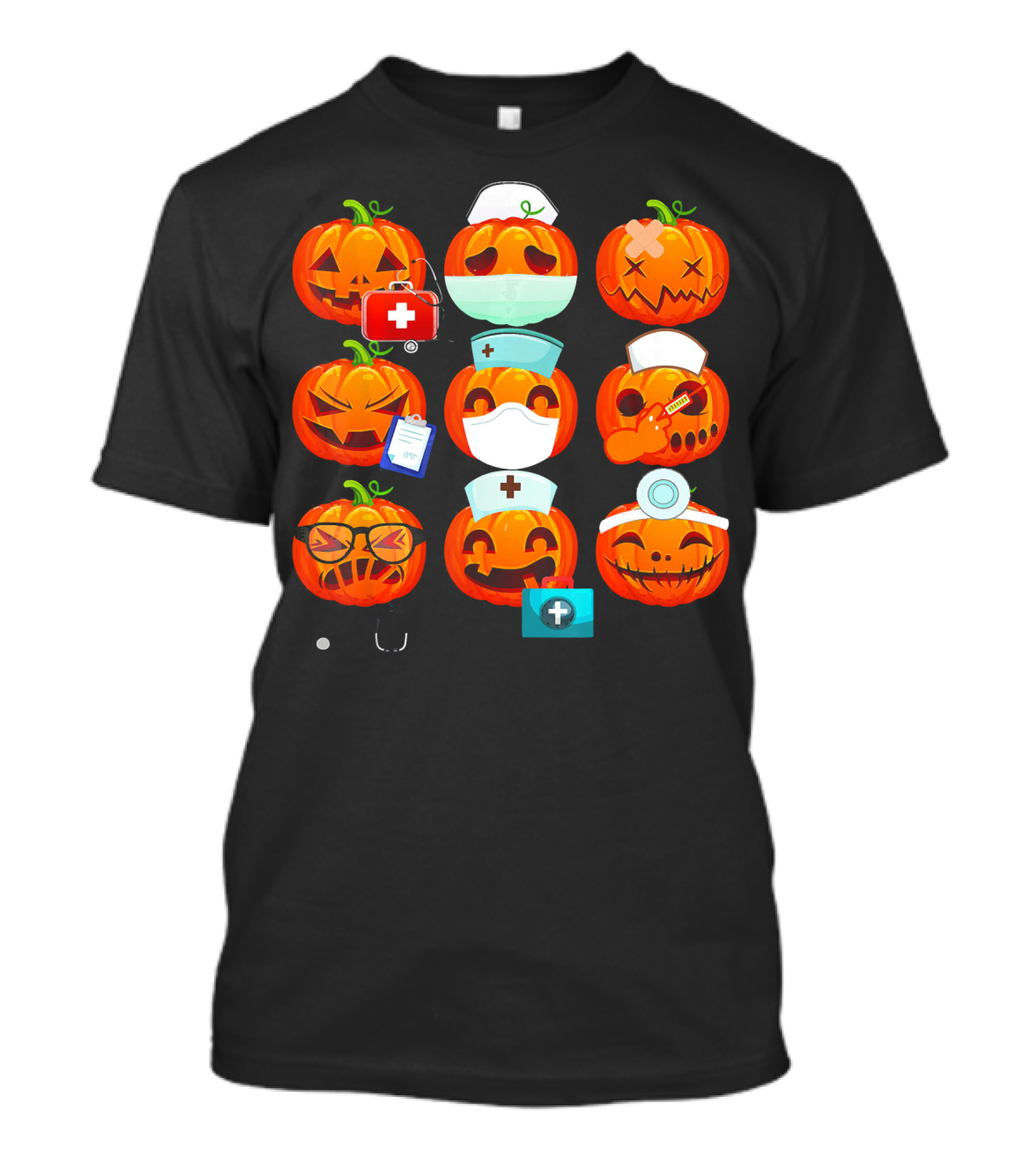 Pumpkins Nurse Doctor Halloween Faces With Medical Accessories T-Shirt