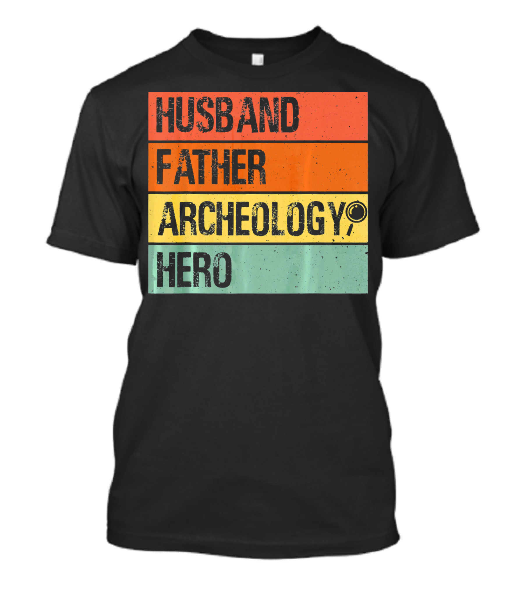 Husband Father Archeology Hero Magnifying Glass Icon Retro Stripes T-Shirt