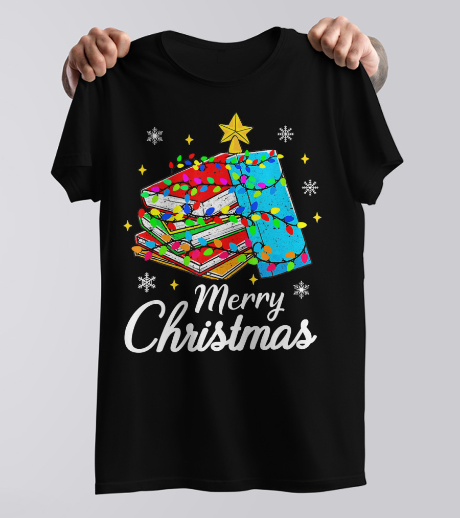 Merry Christmas Books Tree Funny Librarian Festive Holiday T-Shirt