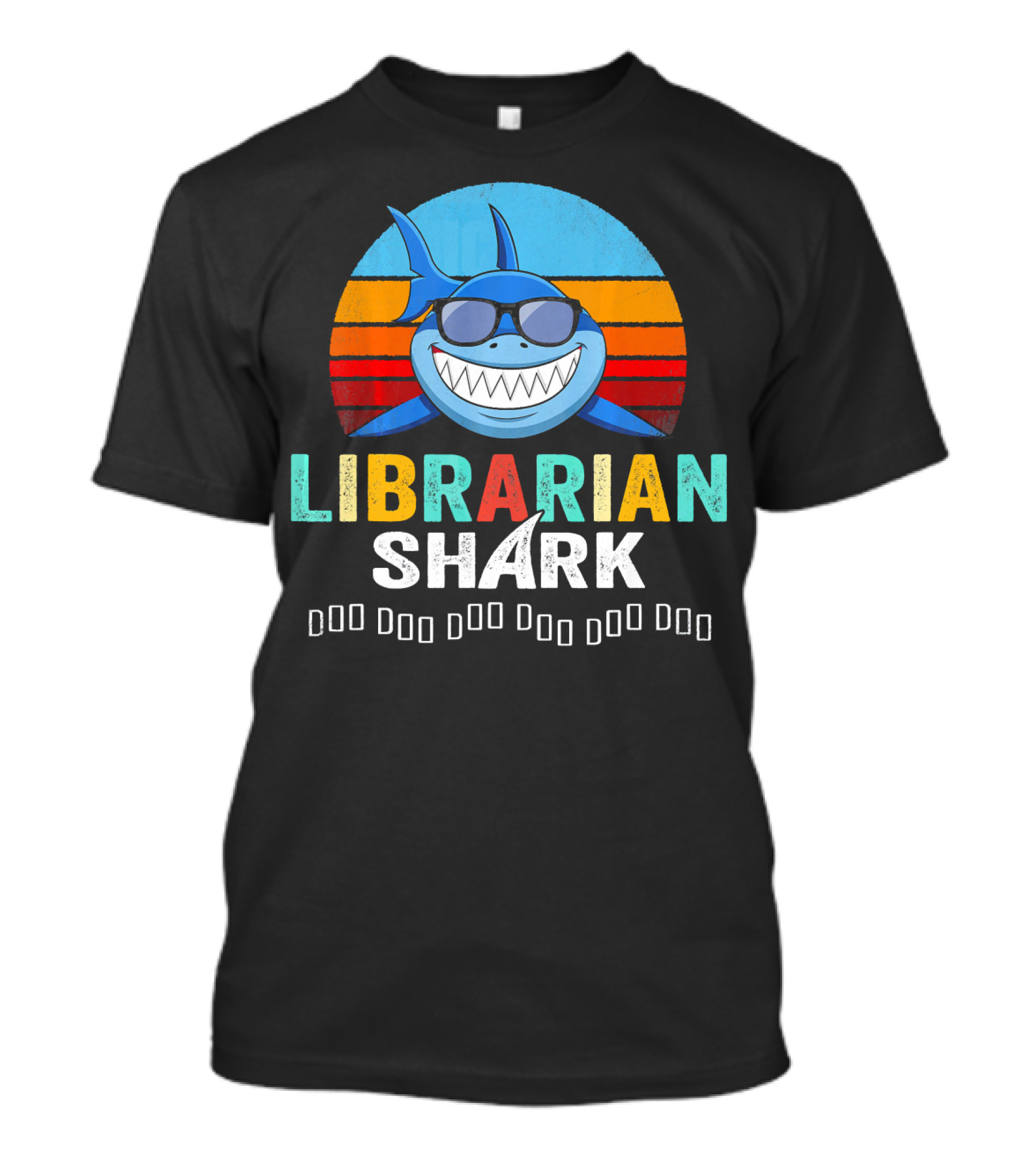 Librarian Shark Retro Sunset Book Lover Shark Wearing Sunglasses T-Shirt