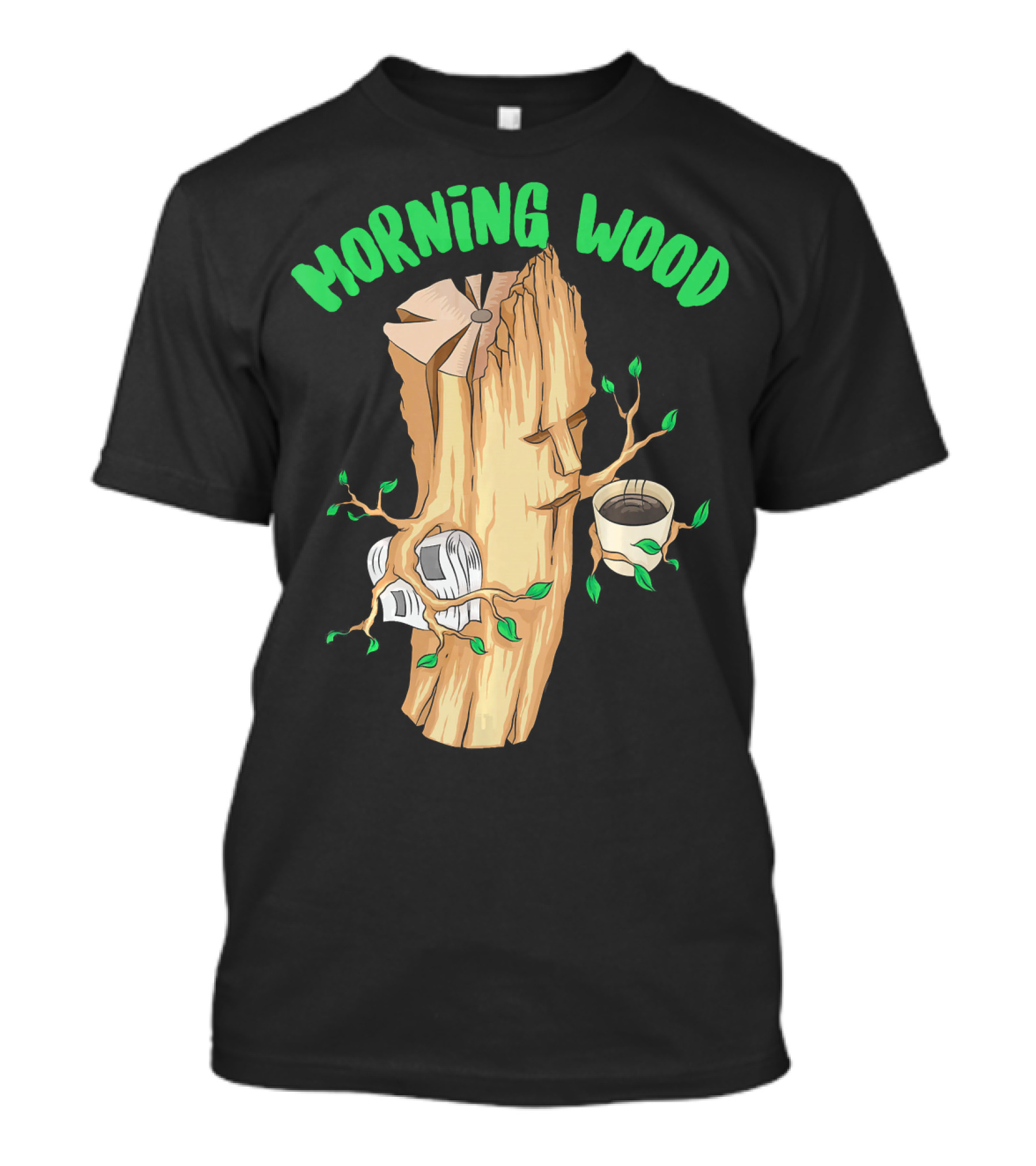Morning Wood Cute Woodsman Funny Wood Log Coffee Cup Cartoon T-Shirt
