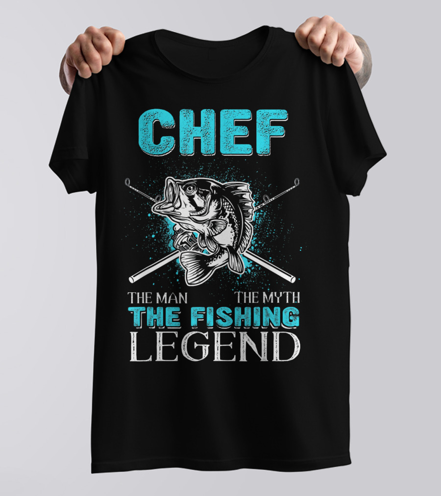 Chef Man Myth Fishing Legend Bass Fish Pole Crossed T-Shirt