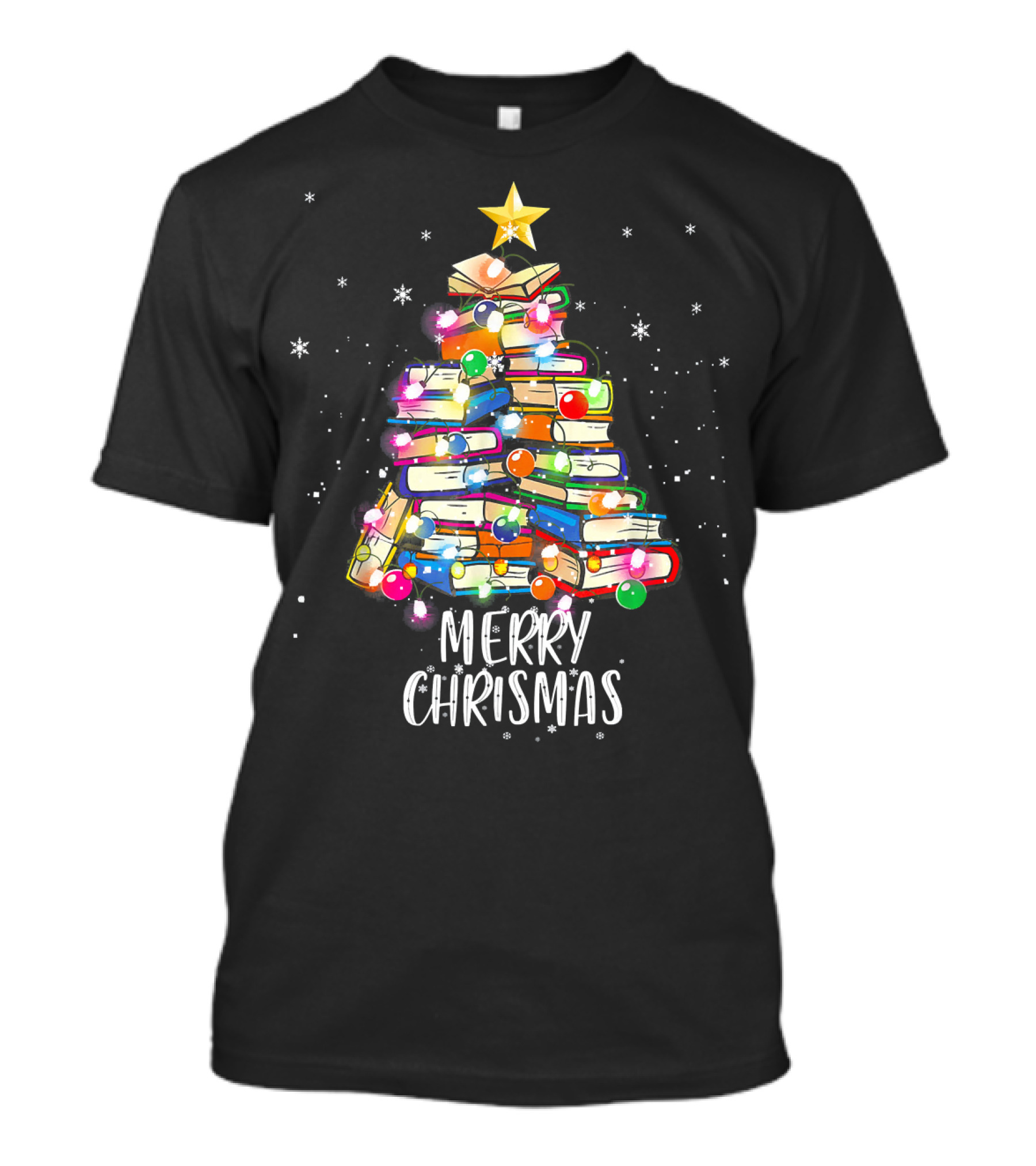 Merry Christmas Librarian Nerd Book Tree With Lights And Star T-Shirt