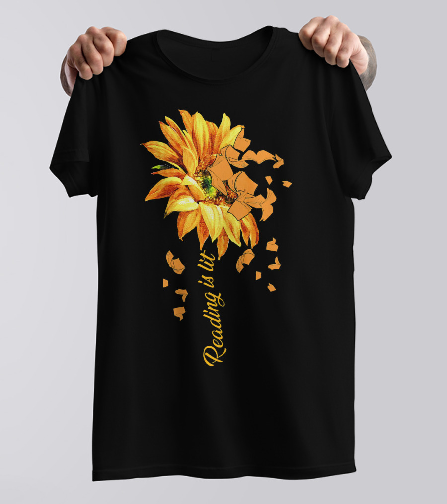 Reading Is Lit Sunflower Book Petals T-Shirt