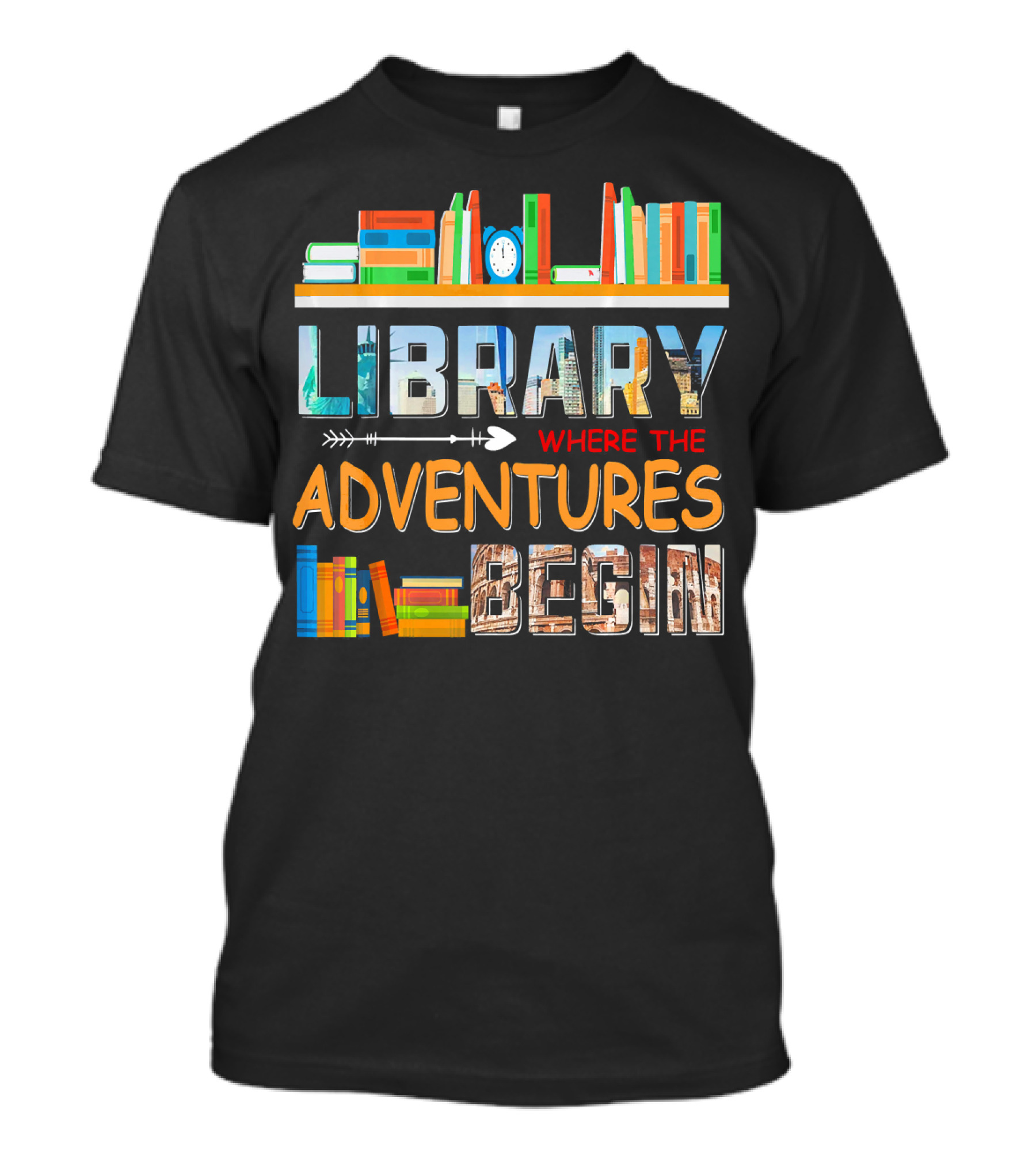 Library Where The Adventures Begin Books T-Shirt