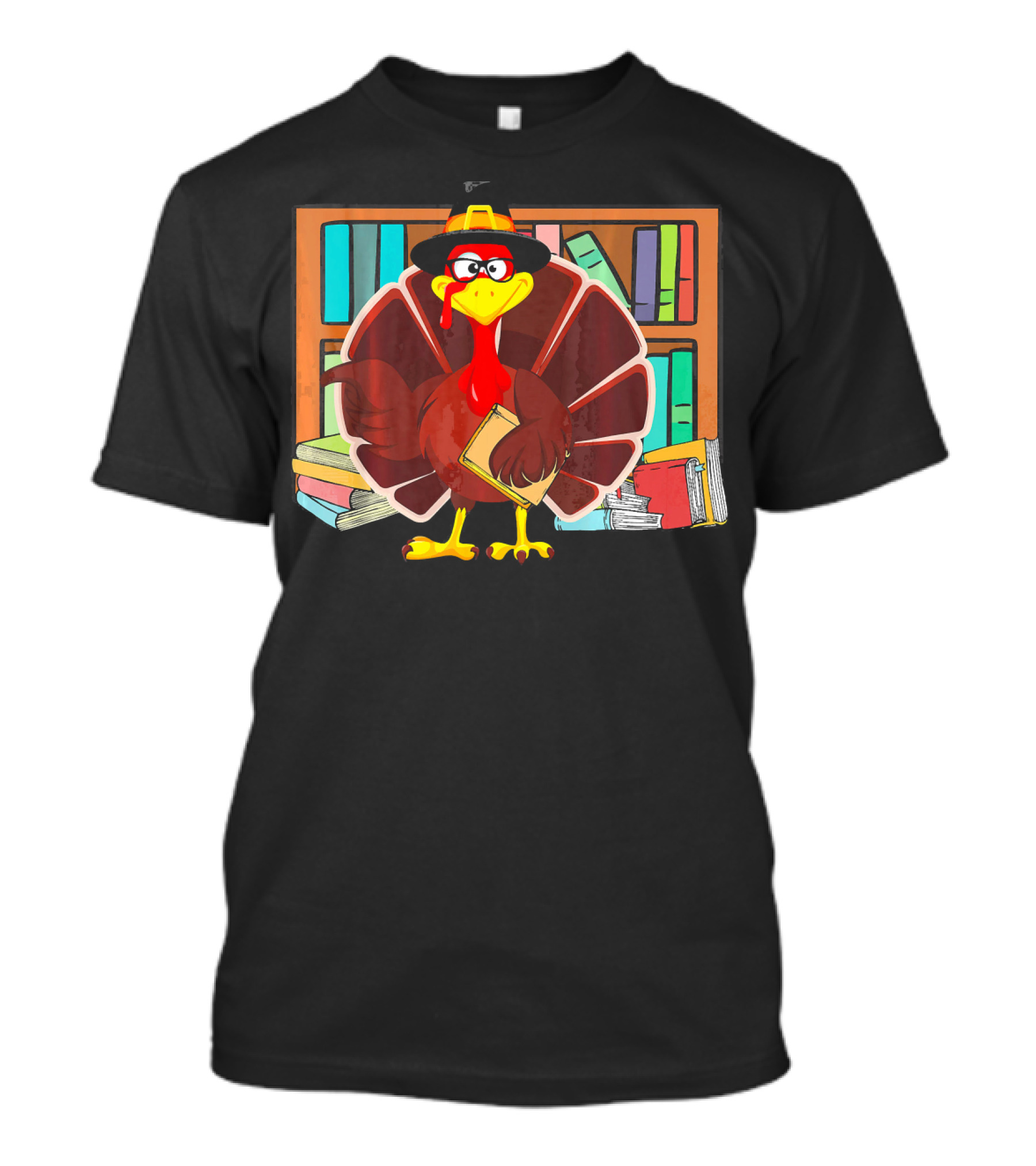 Librarian Turkey With Books And Glasses In Library Setting T-Shirt