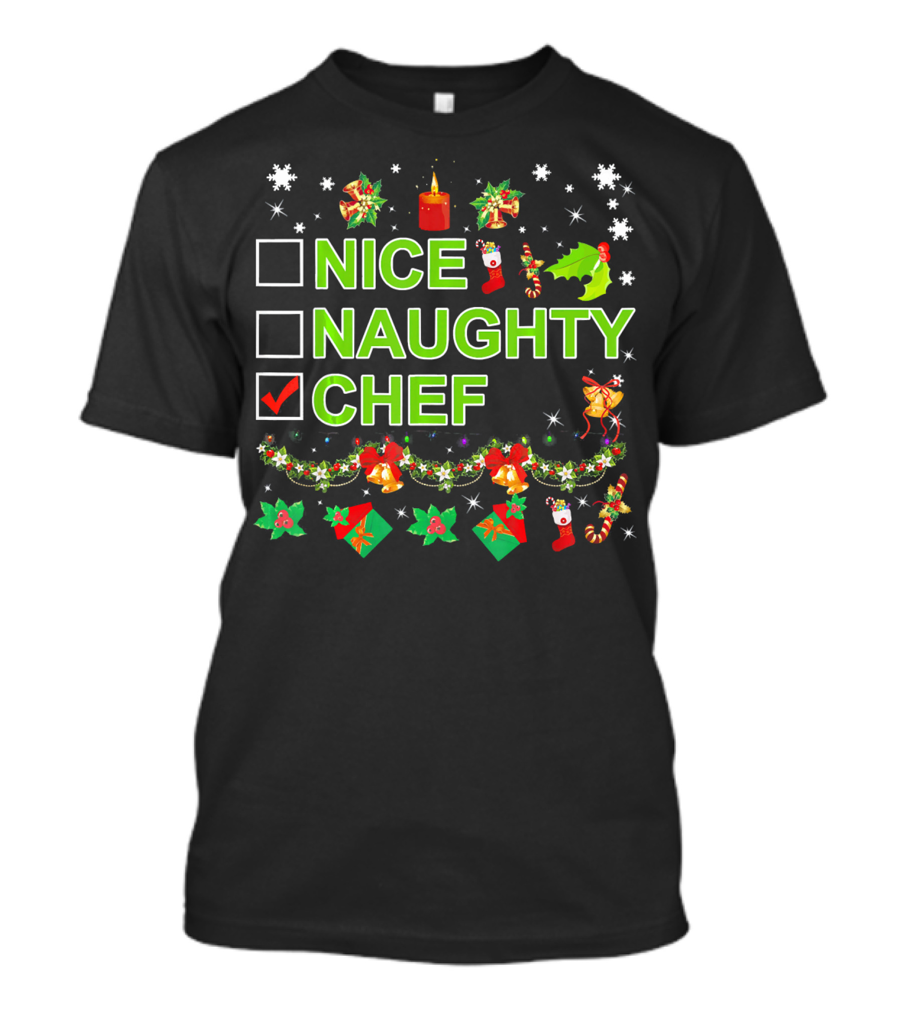 Merry Christmas Nice Naughty Chef Holiday Decorations T-Shirt