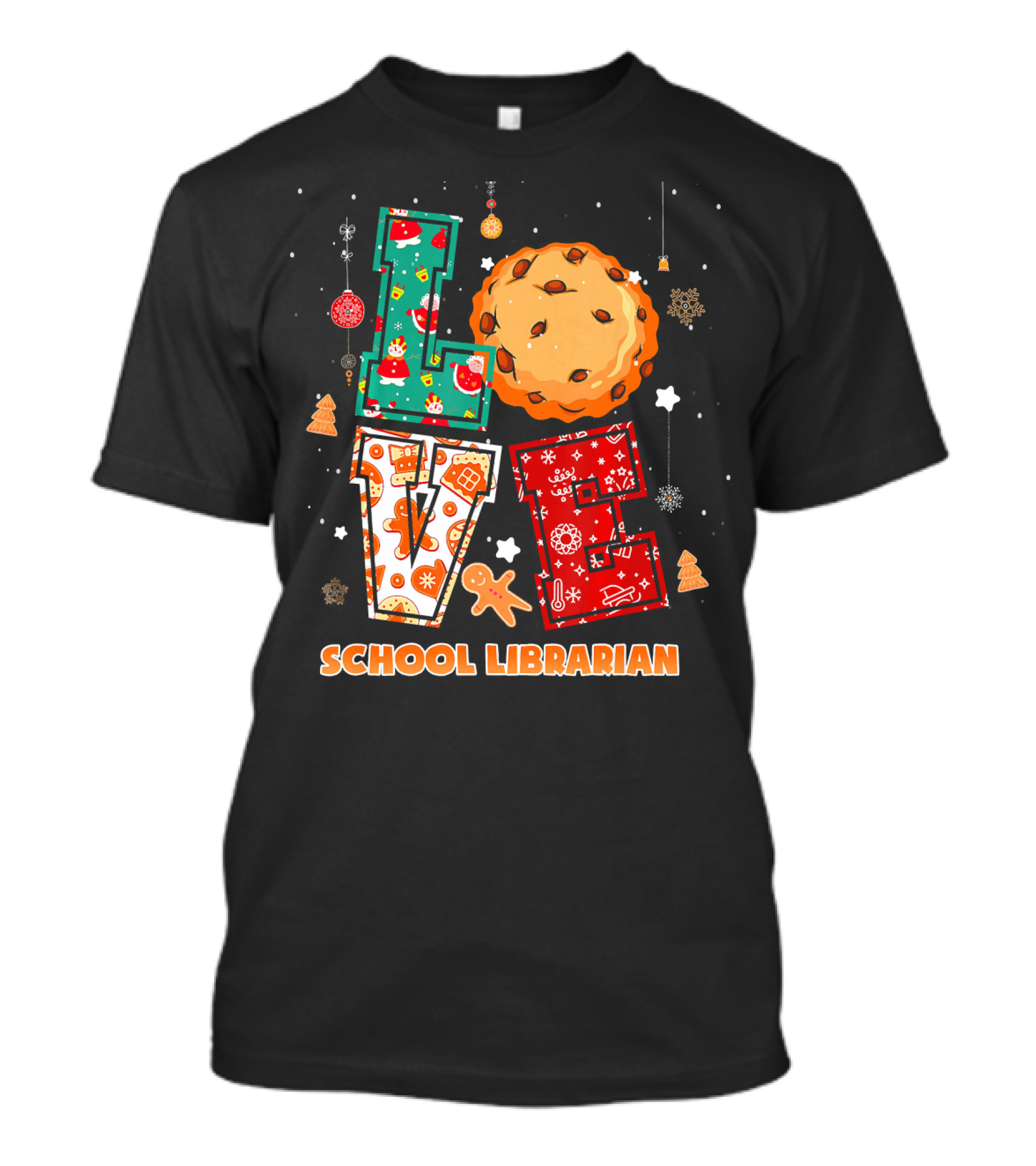 LOVE School Librarian Cookie Christmas Snowflakes Ornaments T-Shirt