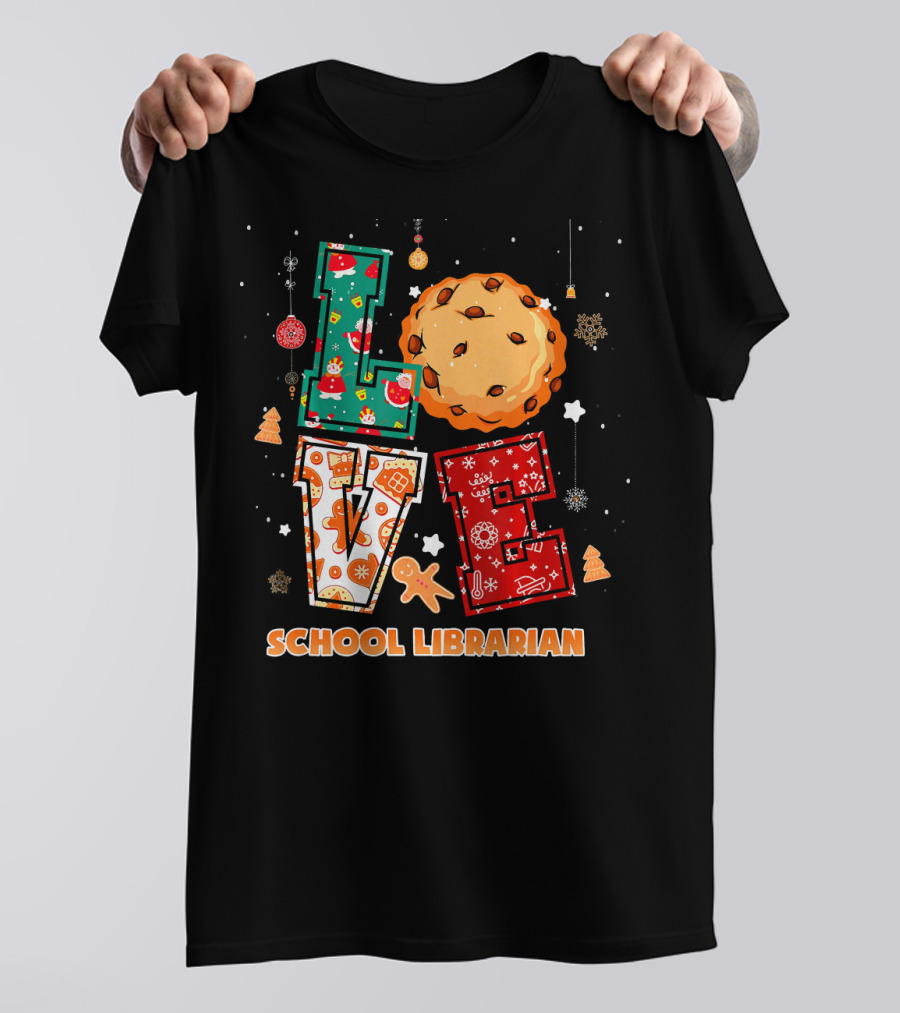 LOVE School Librarian Cookie Christmas Snowflakes Ornaments T-Shirt