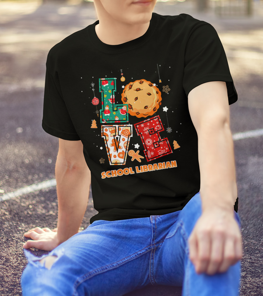 LOVE School Librarian Cookie Christmas Snowflakes Ornaments T-Shirt