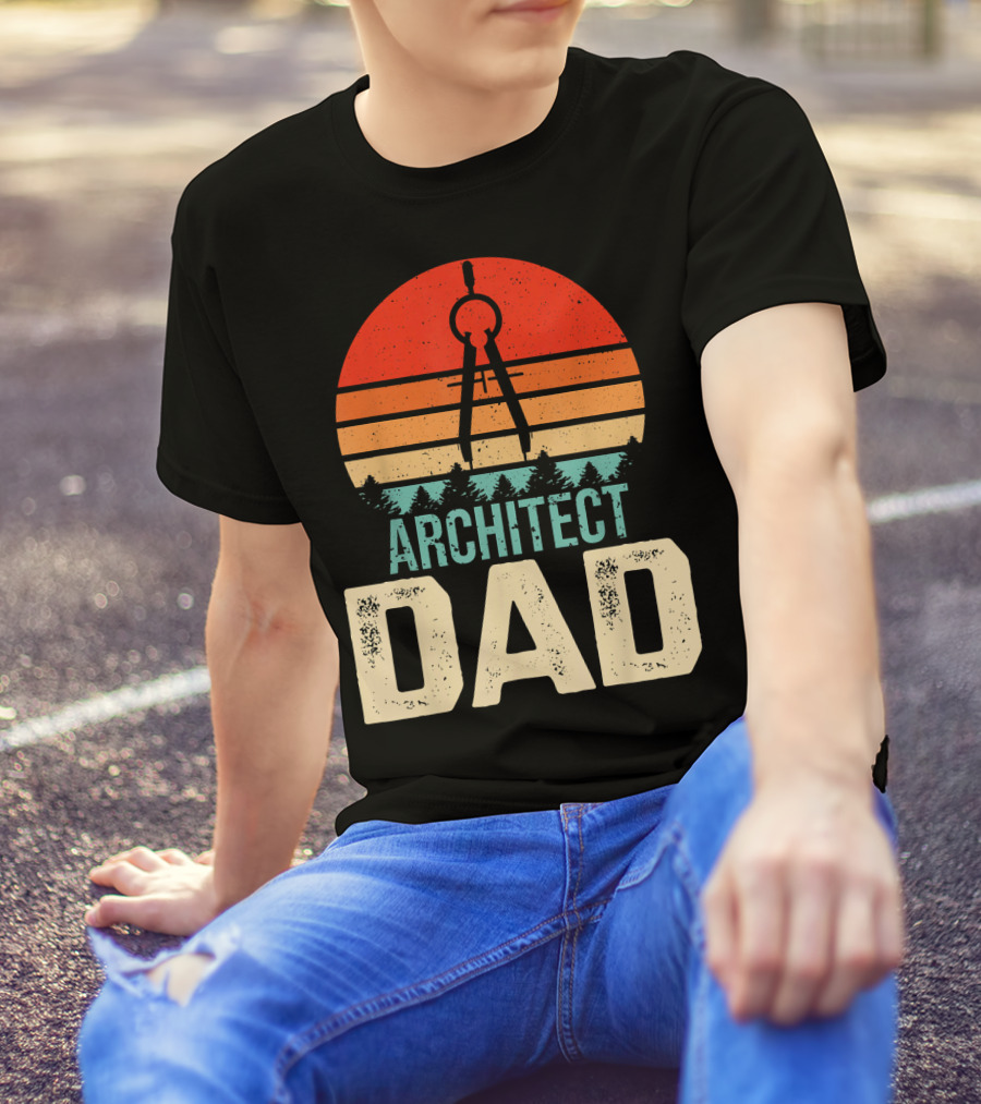 Architect Dad Vintage Sunset Compass T-Shirt