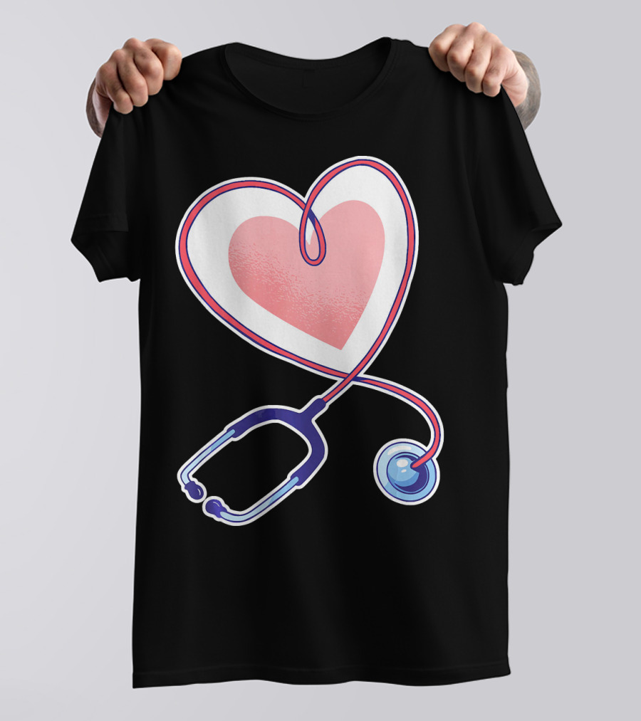 Pink Heart Nurse And Doctor Stethoscope T-Shirt