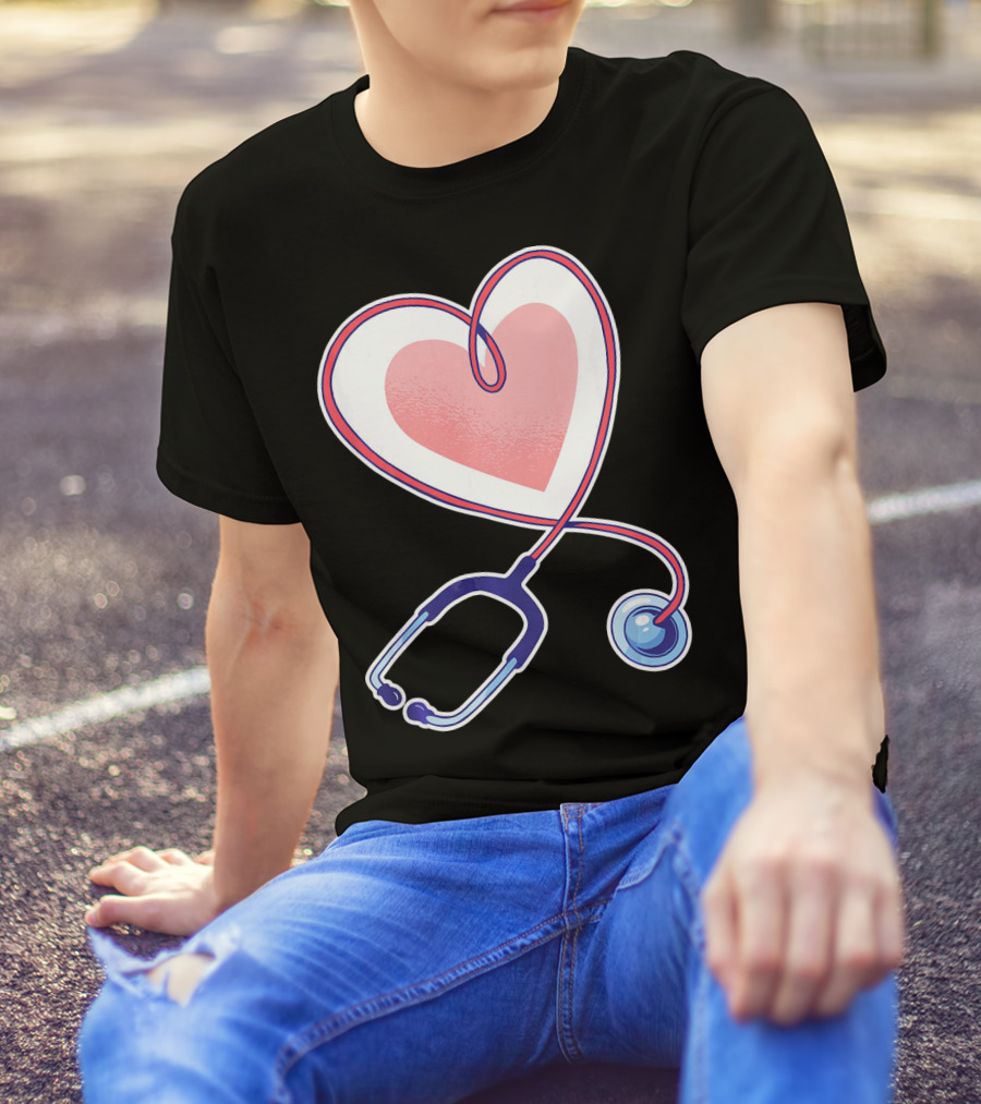 Pink Heart Nurse And Doctor Stethoscope T-Shirt