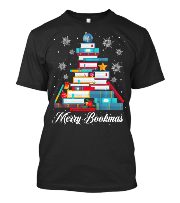 Merry Bookmas Funny Reading Librarian Christmas Book Tree T-Shirt