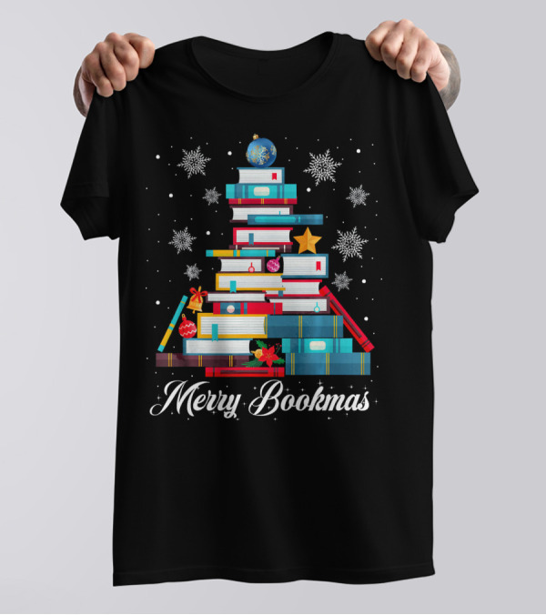 Merry Bookmas Funny Reading Librarian Christmas Book Tree T-Shirt