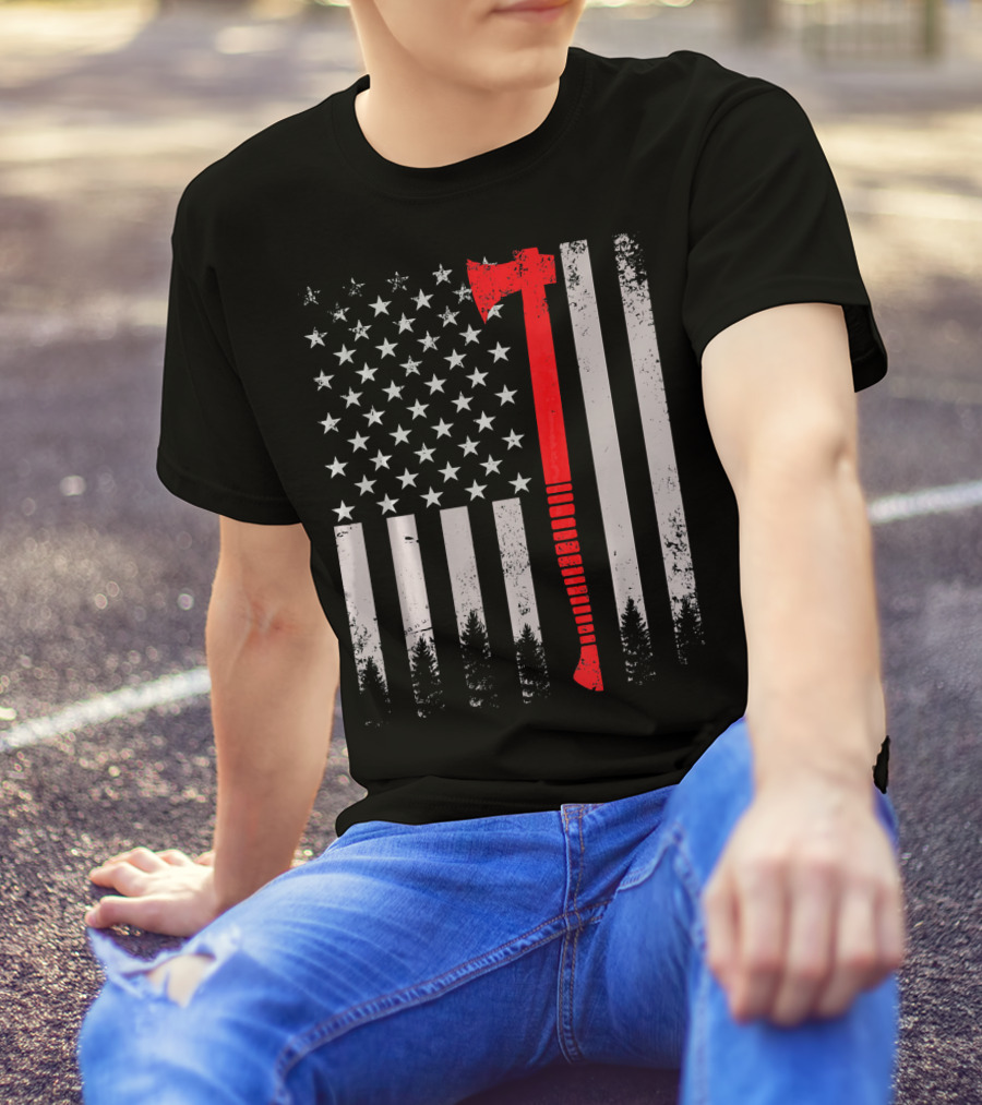 Lumberjack Logger Woodworker Vintage American Flag Axe T-Shirt