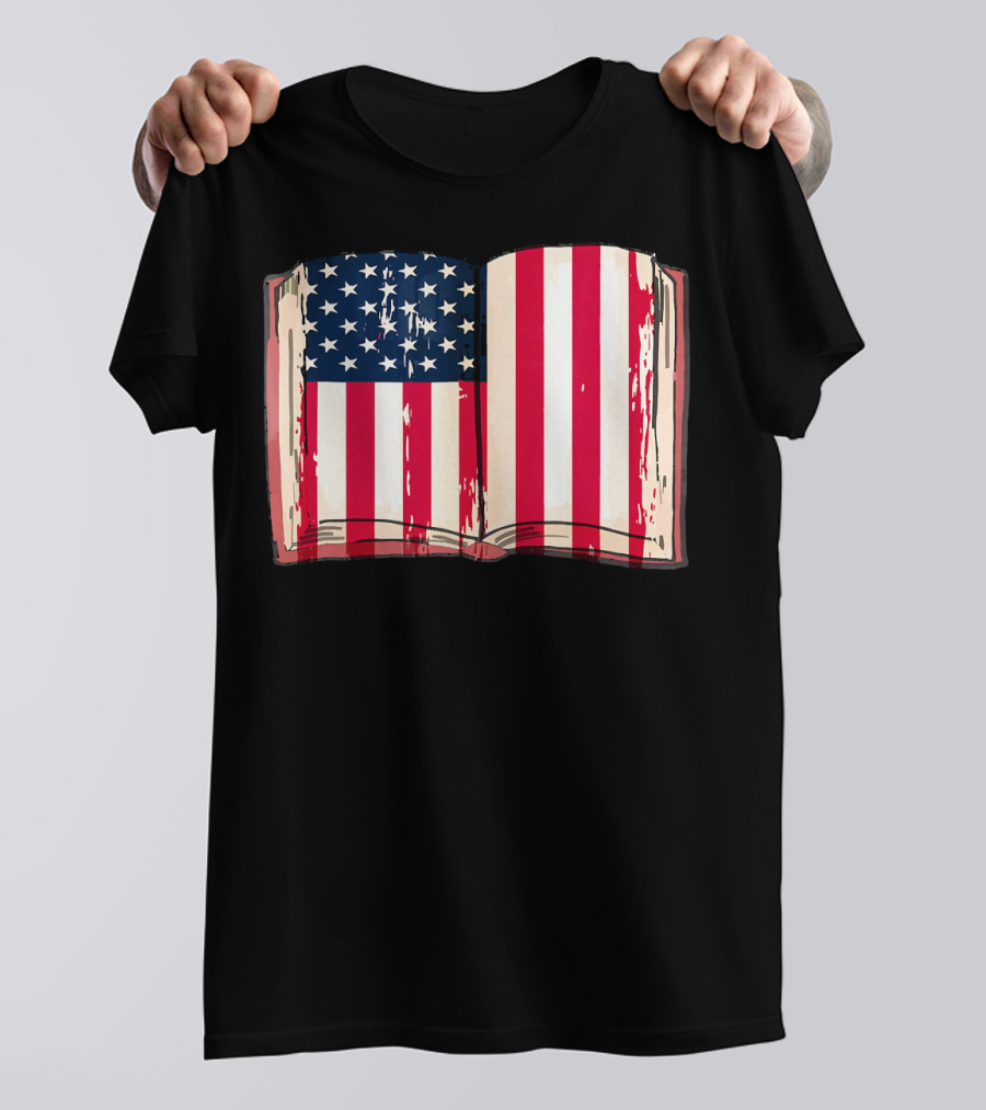 Patriotic Bookworm Open Book American Flag Read T-Shirt