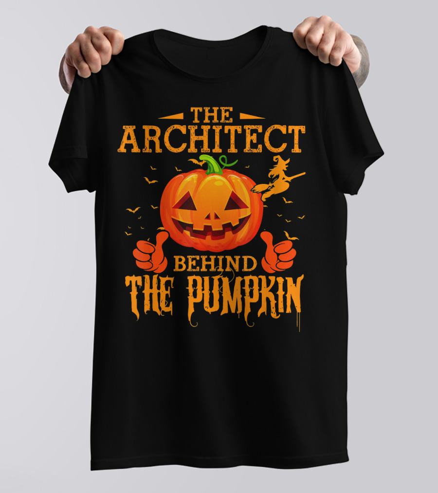 The Architect Behind The Pumpkin Jack-O'-Lantern Witch Bats T-Shirt