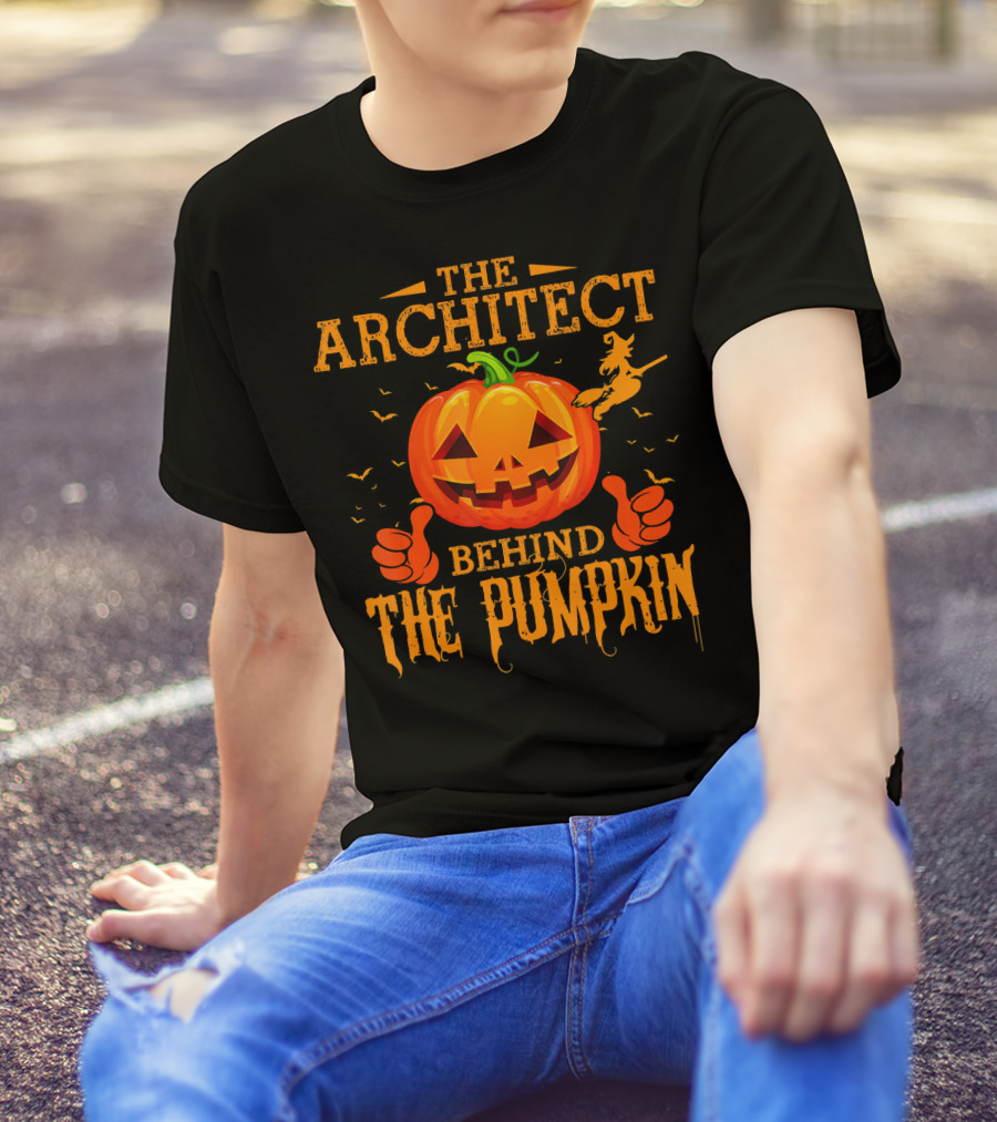 The Architect Behind The Pumpkin Jack-O'-Lantern Witch Bats T-Shirt